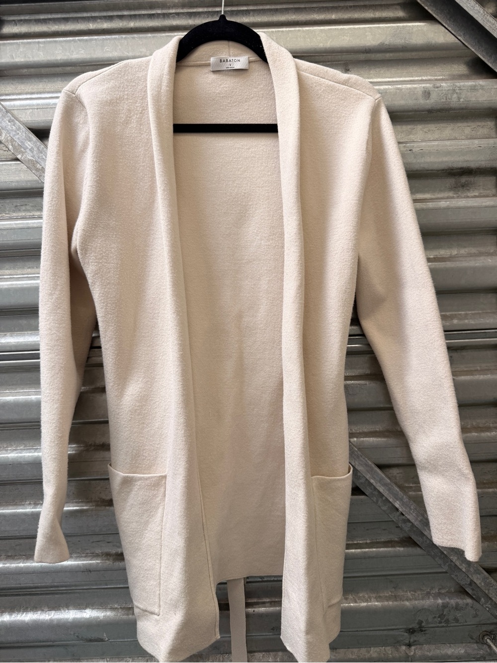 Babaton Ivory Open-Front Pocket Cardigan